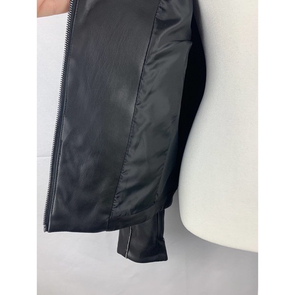 NWT DKNY Zip Front Faux Leather Moto Jacket Black W/ Tiny Metallic Detail Trim - Picture 6 of 16